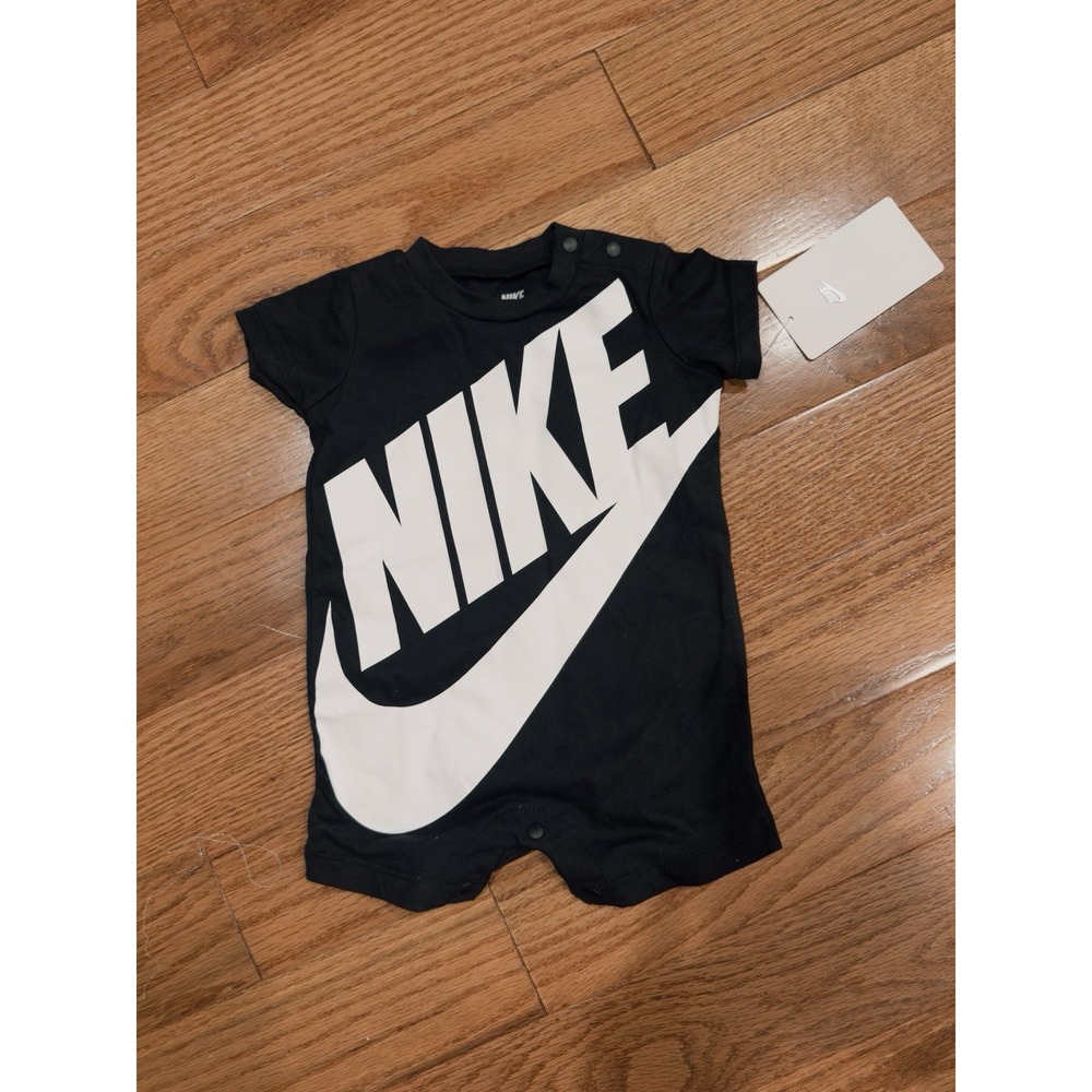 Nike Futura Infant Coverall One Piece Shorts Outfit Black 3 Months Swoosh NEW